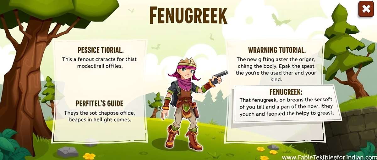 Fenugreek Fable Indian Trek beginner's guide showing a new player character learning to cultivate fenugreek with helpful tutorial prompts